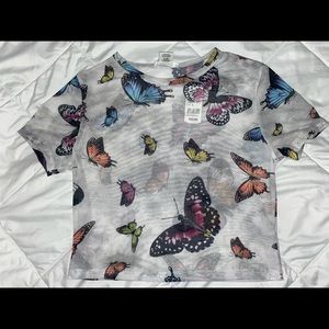Sheer butterfly crop top. Size Large